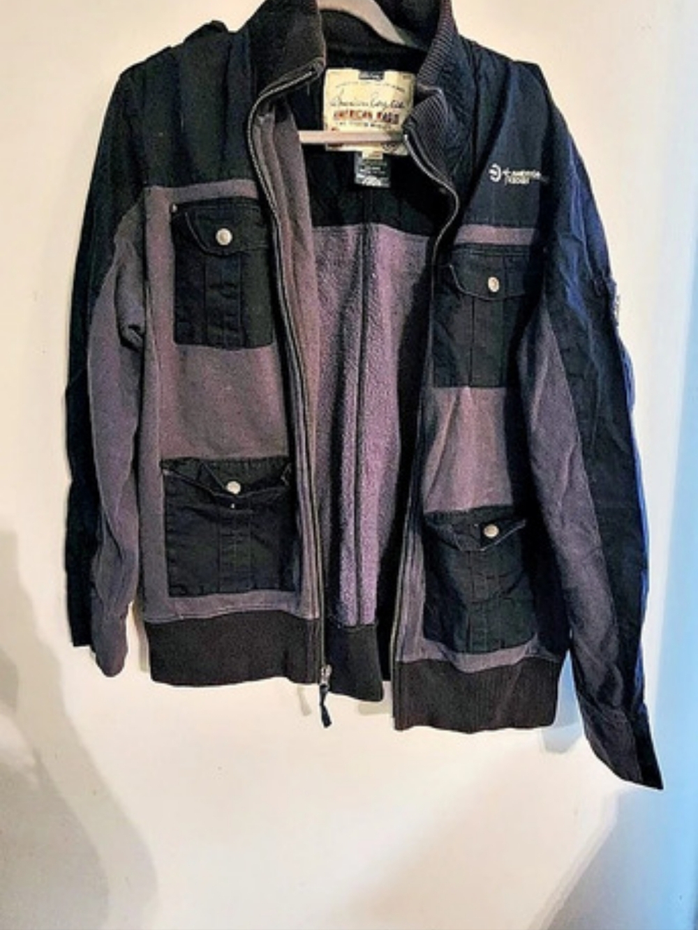 American Rag Cie Multi-Pocket Utility Bomber Jacket Men's Large Black Grey
